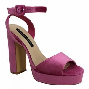 French Connection Pink Velvet Platform Block Heel Sandals Size 8.5 NWB